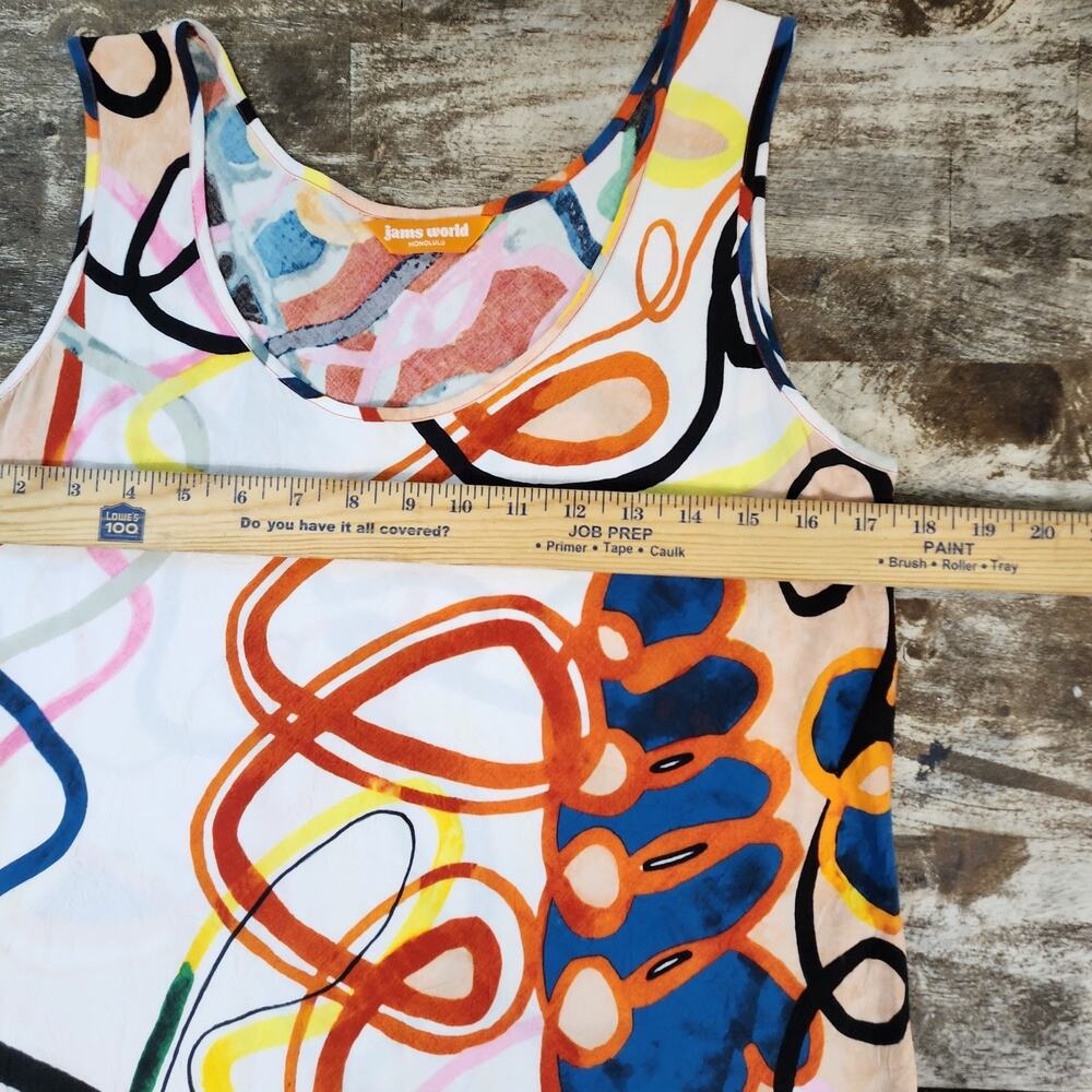 Jams World Abstract Floral Sleeveless Tank Top Colorful Aloha Size M Artsy Rayon - Picture 6 of 8